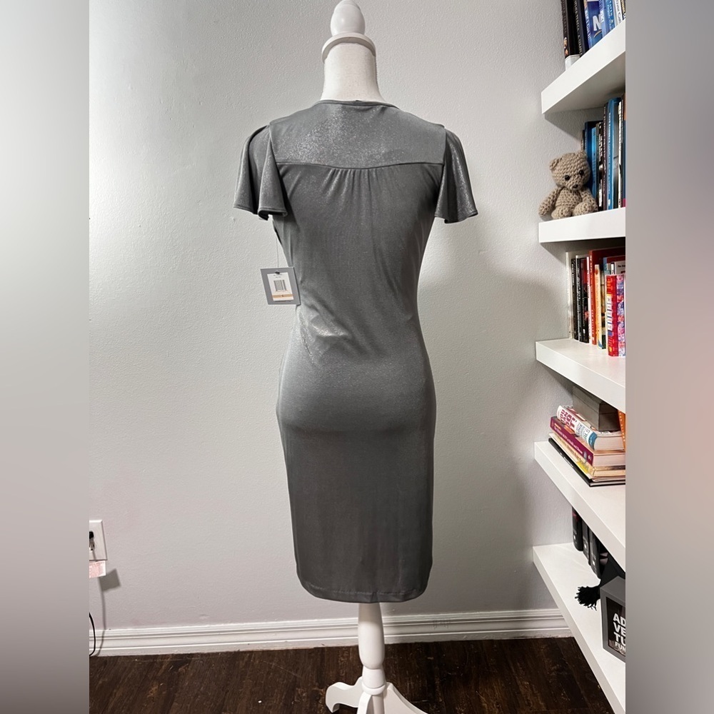 Marc New York Andrew Marc Silver Faux Wrap Dress Size 2 NWT - Picture 7 of 15